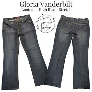 Gloria Vanderbilt Jeans Womens 12 Med Wash Bootcut Hi-Rise Embellish Denim Flare